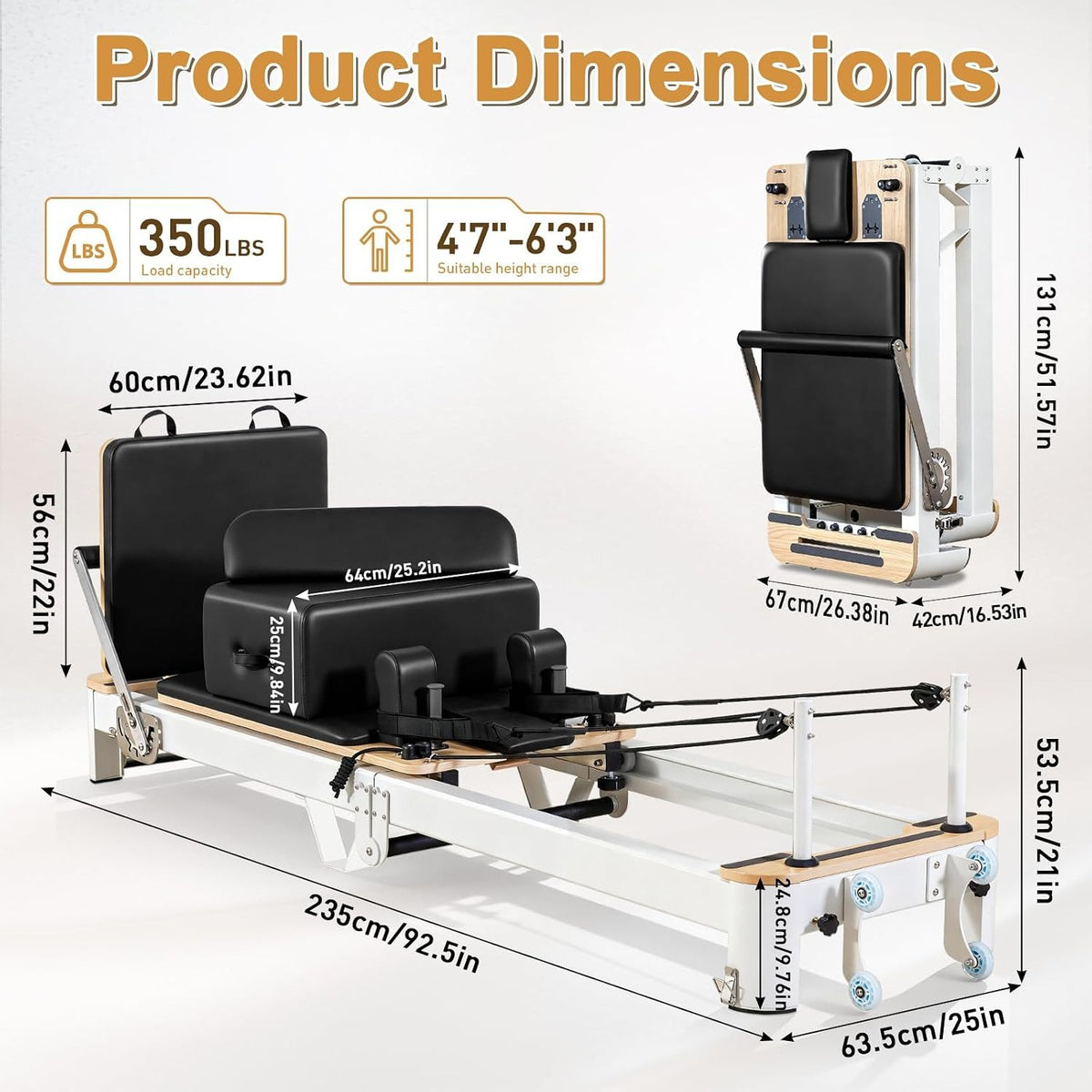Foldable Aluminum Pilates Reformer Machine
