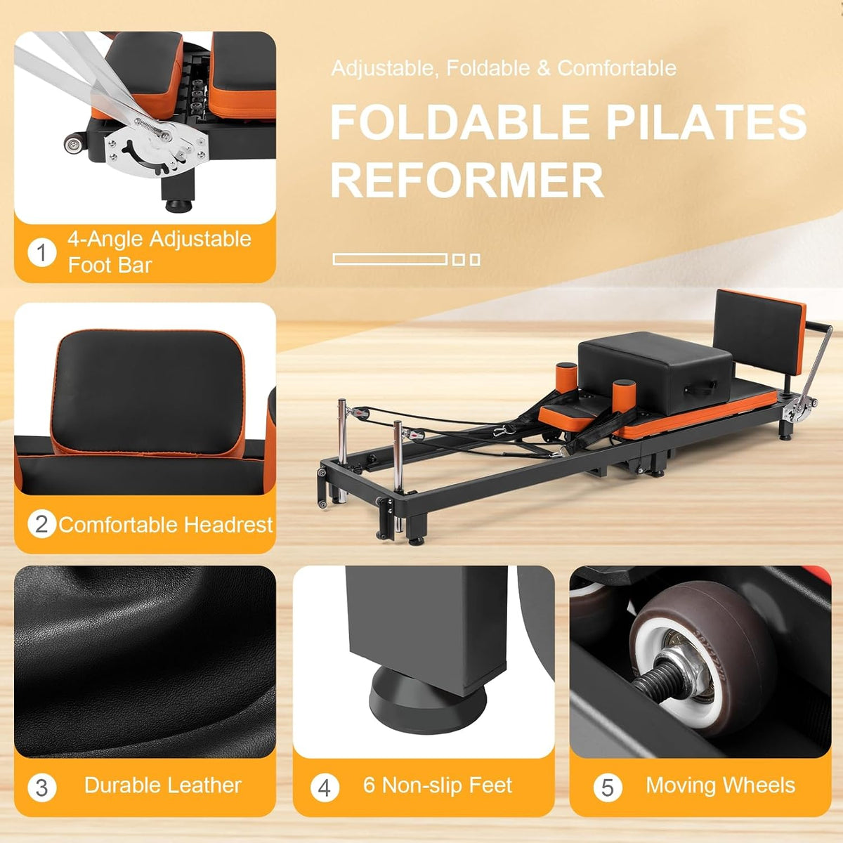 Foldable Pilates Reformer Machine Kit