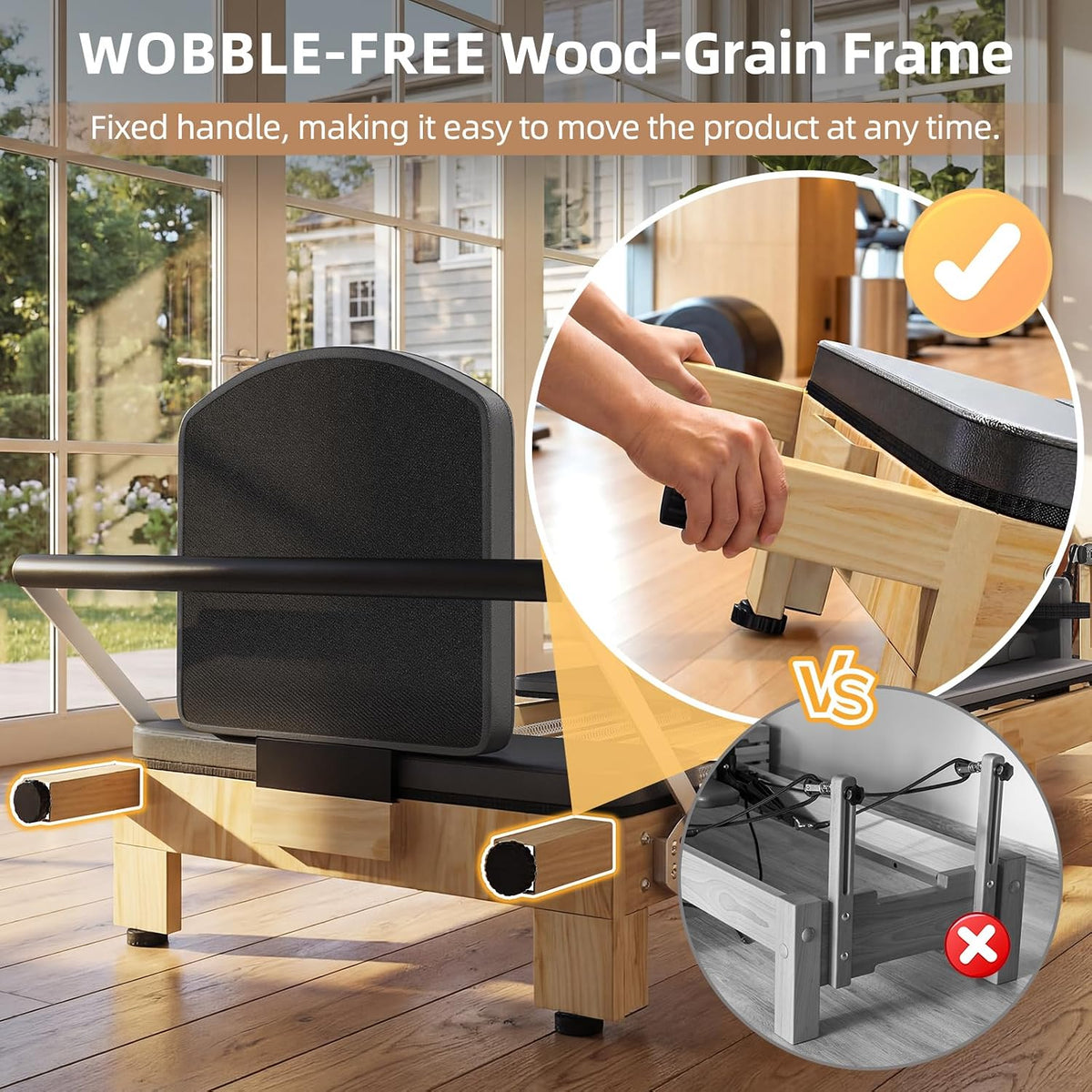 Foldable Wooden‑Look Pilates Reformer Machine