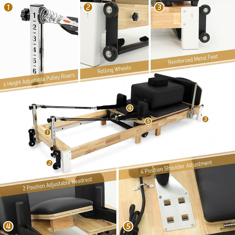Wooden Foldable Pilates Reformer Machine