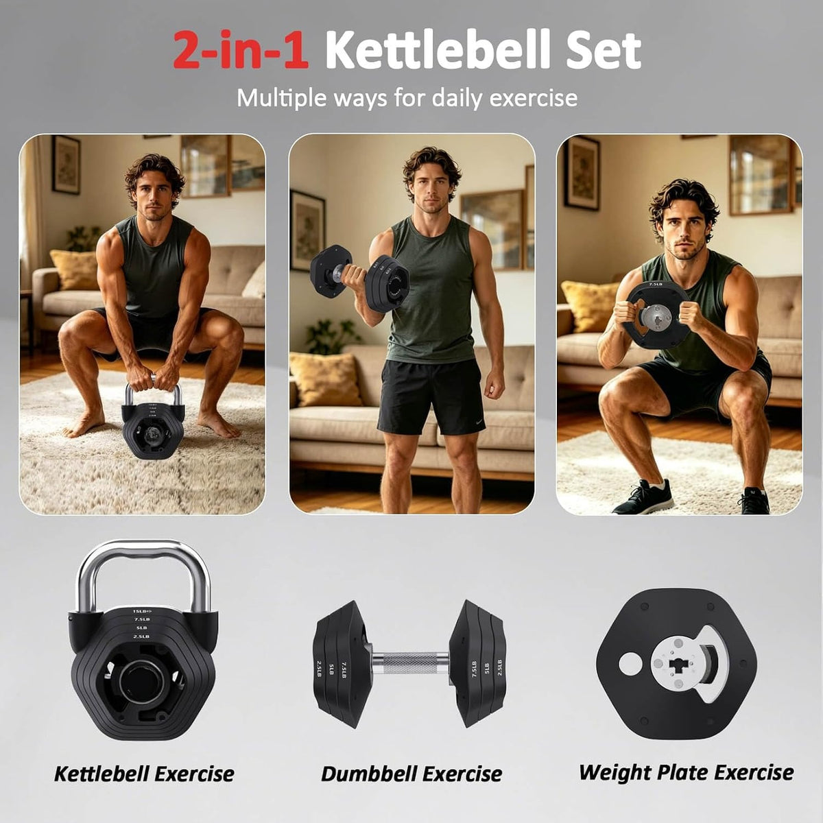 2‑in‑1 Adjustable Kettlebell Dumbbell Set