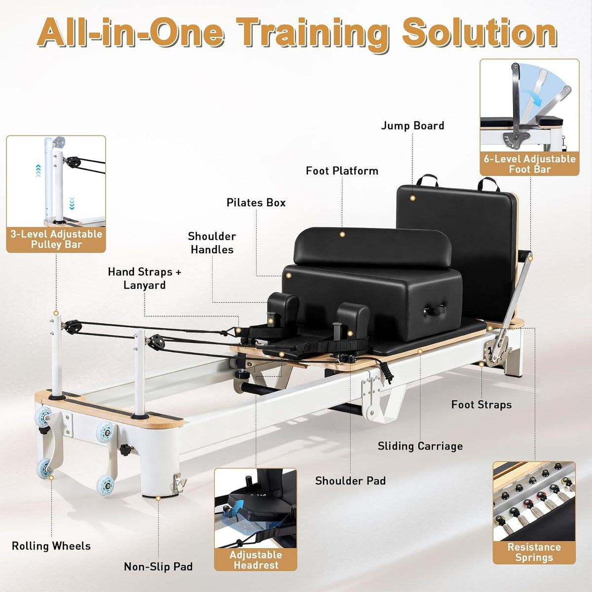 Foldable Aluminum Pilates Reformer Machine